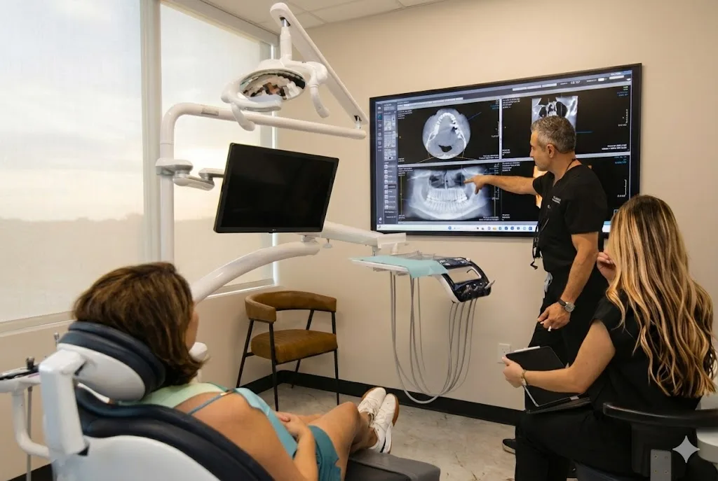 Dr. Samani reviewing a 3D scan with a full arch patient, Austin, TX