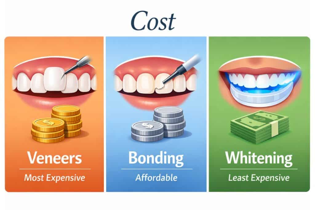 Veneers vs Bonding vs Whitening cost
