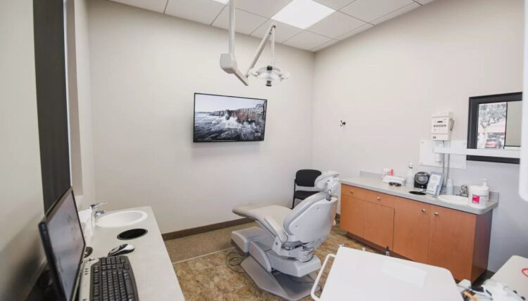 Canyons-Family-Dental-dental-chair Canyons Family Dental Modern dental treatment room with a gray patient chair