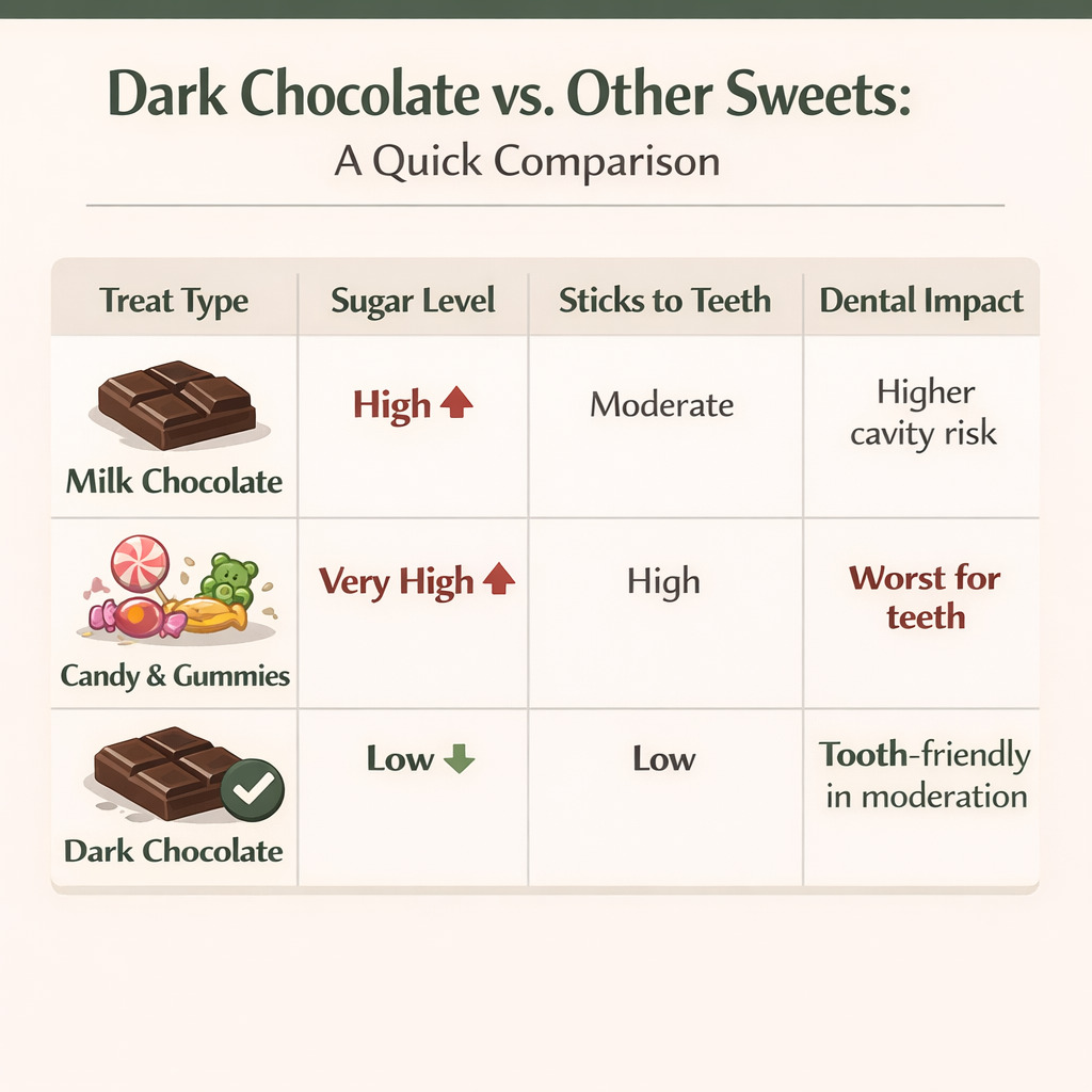 Dark chocolate vs sweets comparison chart