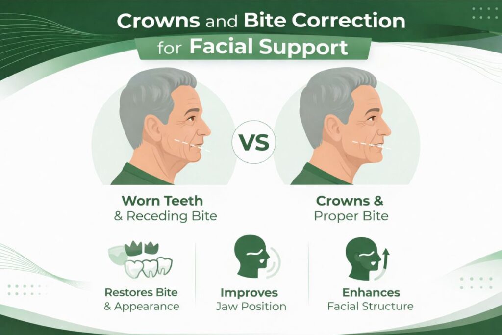 Crowns and Bite Correction for Facial Support