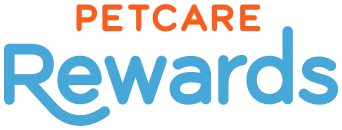 "PetCare Rewards" logo in orange and blue text.