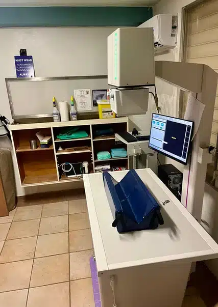 Veterinary X-ray room with digital imaging equipment