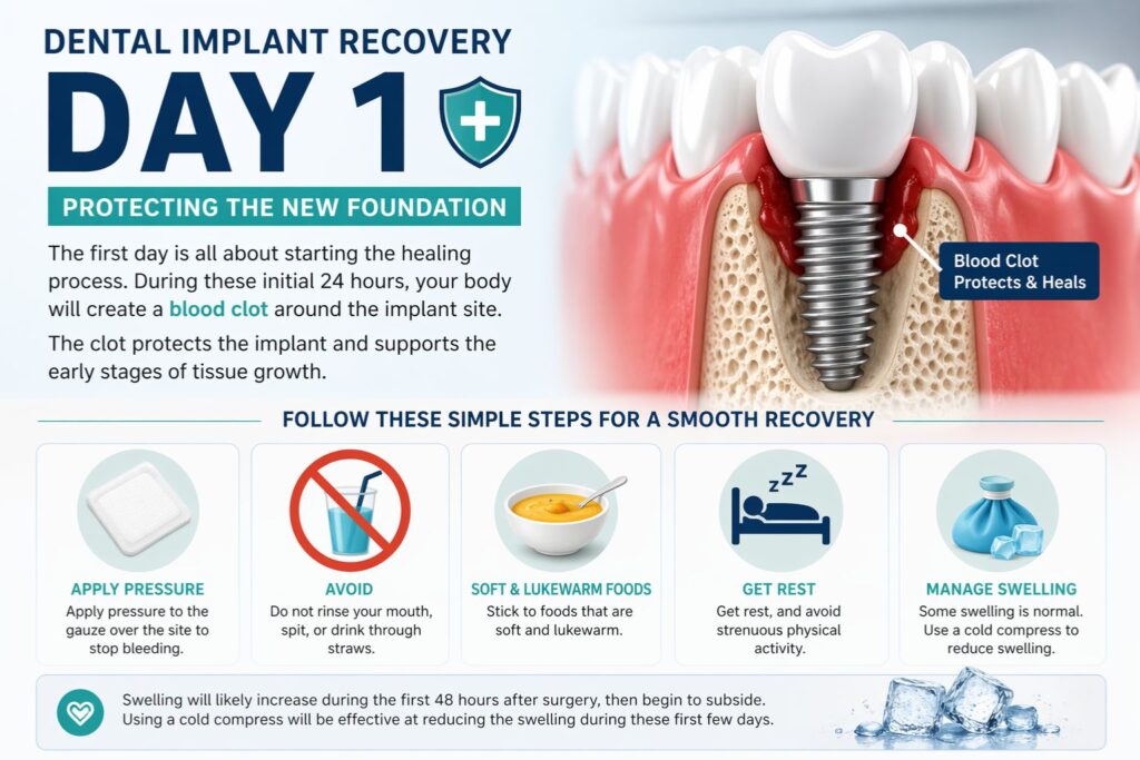 first day of dental implant recovery