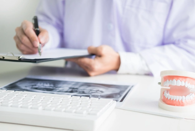 Orthodontist reviewing insurance of a patient