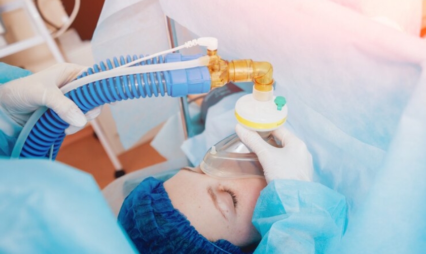 Dentist giving sedation before a dental procedure to a patient