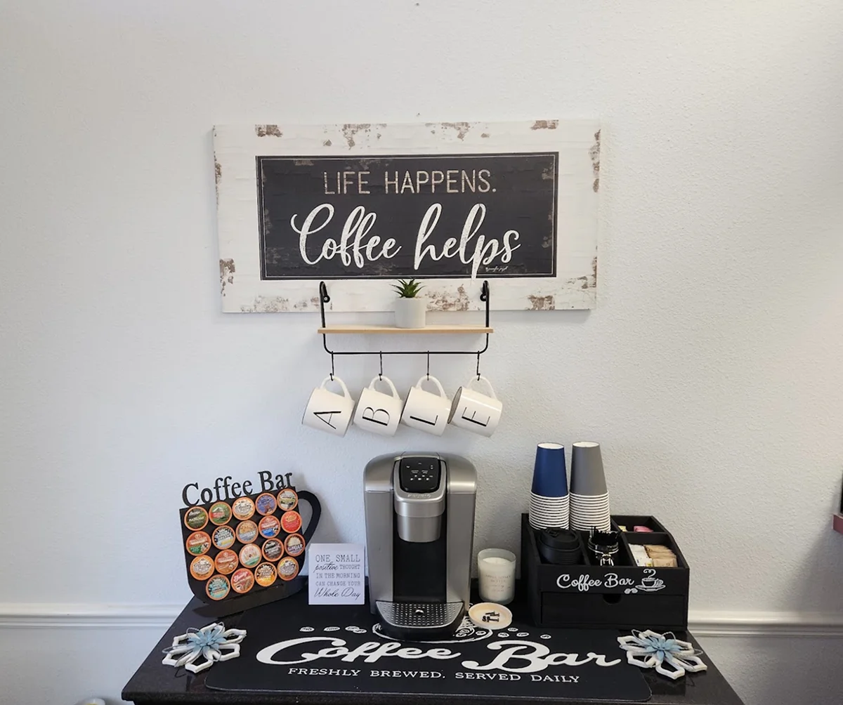 Coffee bar in the Able Dental waiting room in New Port Richey