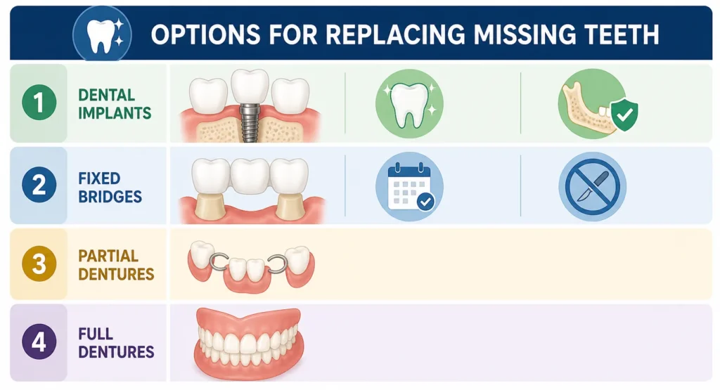 Options for replacing missing teeth
