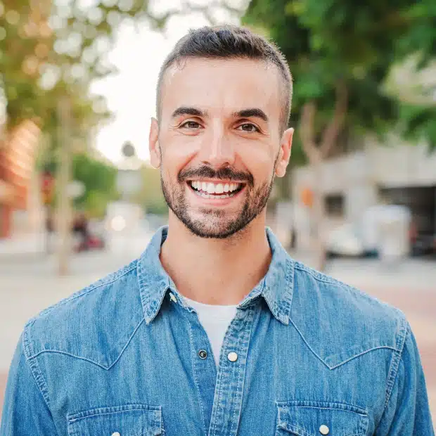 Smiling male patient happy with dental results at Thrive Family Dentistry