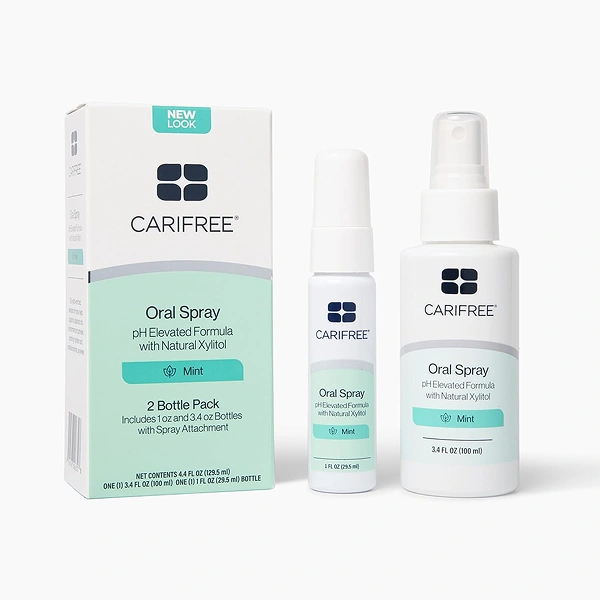 CariFree Moisturizing Oral Spray, Mint Flavor, 35% Xylitol, Patented pH+ Technology, Alcohol-Free, Fluoride-Free, Oral Moisturizer, Freshens Breath, 1 oz + 3.4 oz Bottles
