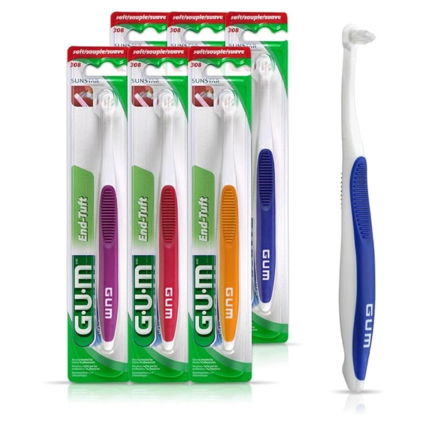 GUM End Tuft Toothbrush for Adults, Soft Dental Brush... (Pack of 6)