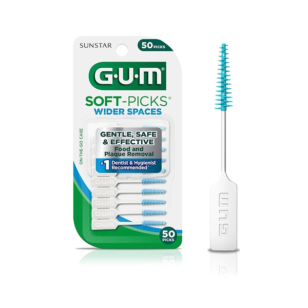 Gum Soft-Picks Wider Space, Easy to Use Dental Picks for Teeth Cleaning and Gum Health, with Convenient Carry Case, Dentist Recommended Dental Floss Picks, 100ct