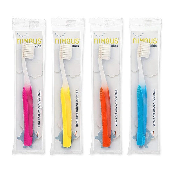 NIMBUS NIMBY Kid's Extra Soft Toothbrushes for Sensitive Teeth and Receding Gums, Periodontist Design Plaque Remover Travel Toothbrush, Individually Wrapped (4 Pack, Colors May Vary)