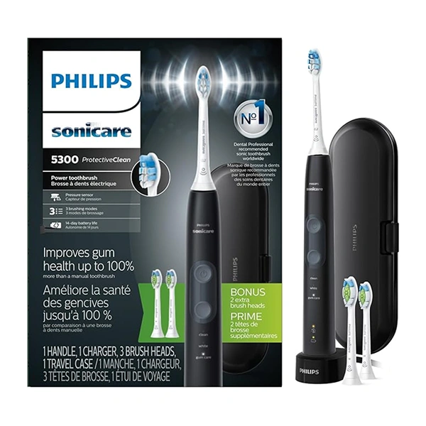 Philips Sonicare ProtectiveClean 5300 Rechargeable Electric Toothbrush, Black, Model HX6423/34