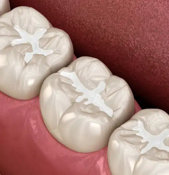 3D illustration of dental sealants protecting molars from decay at TRU Dentistry SoCo in South Austin, TX