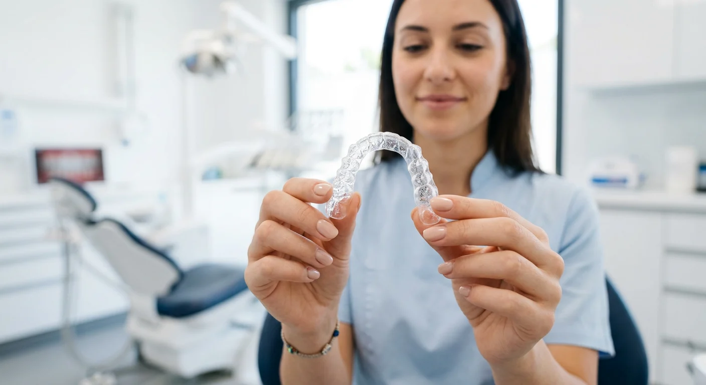 Patient showing invisalign aligner