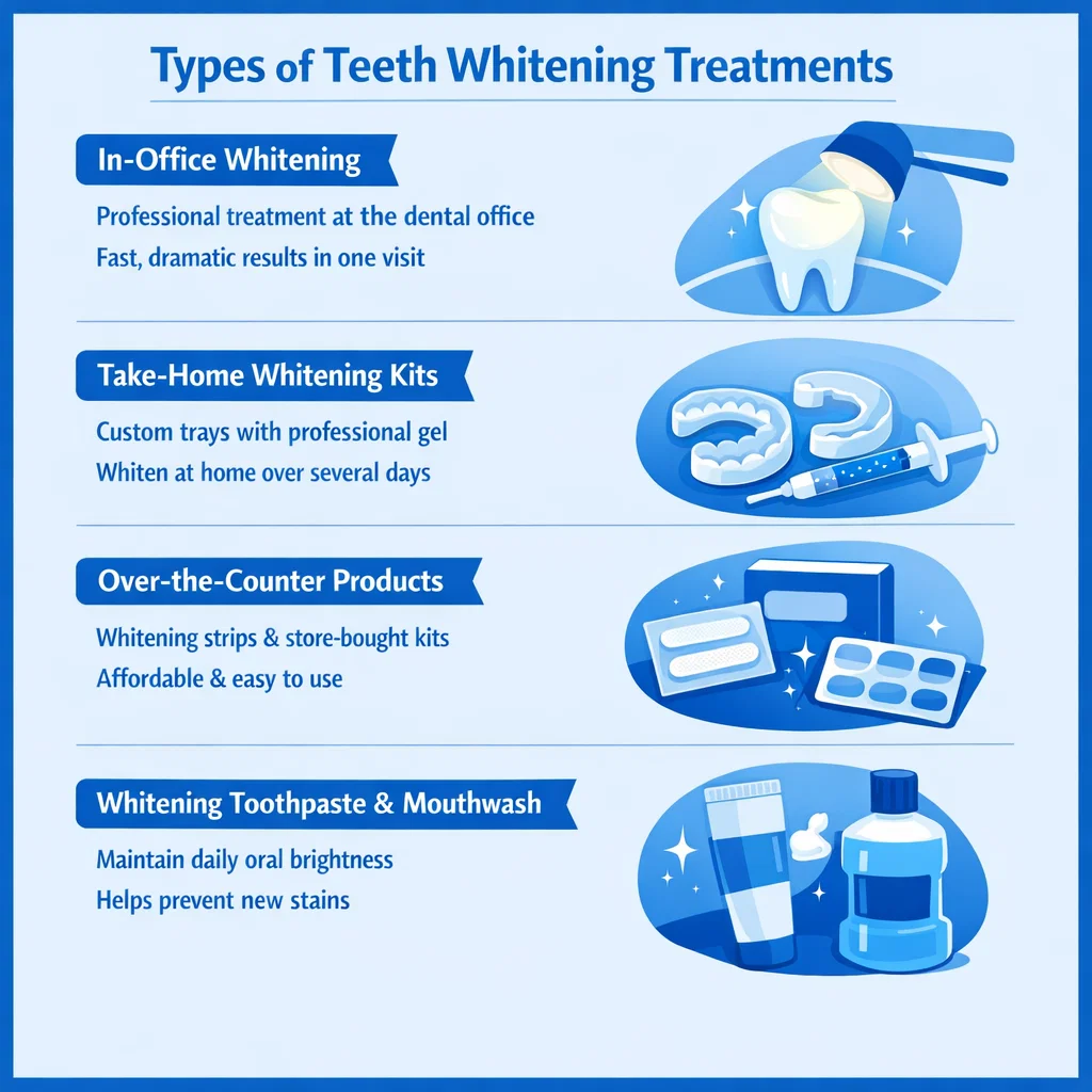 Types of Teeth Whitening Treatments Explained 1 types of teeth whitening treatments